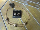 VINTAGE DEMI PARURE 1970'S black /gold enameled necklace earring set-Mont. wards