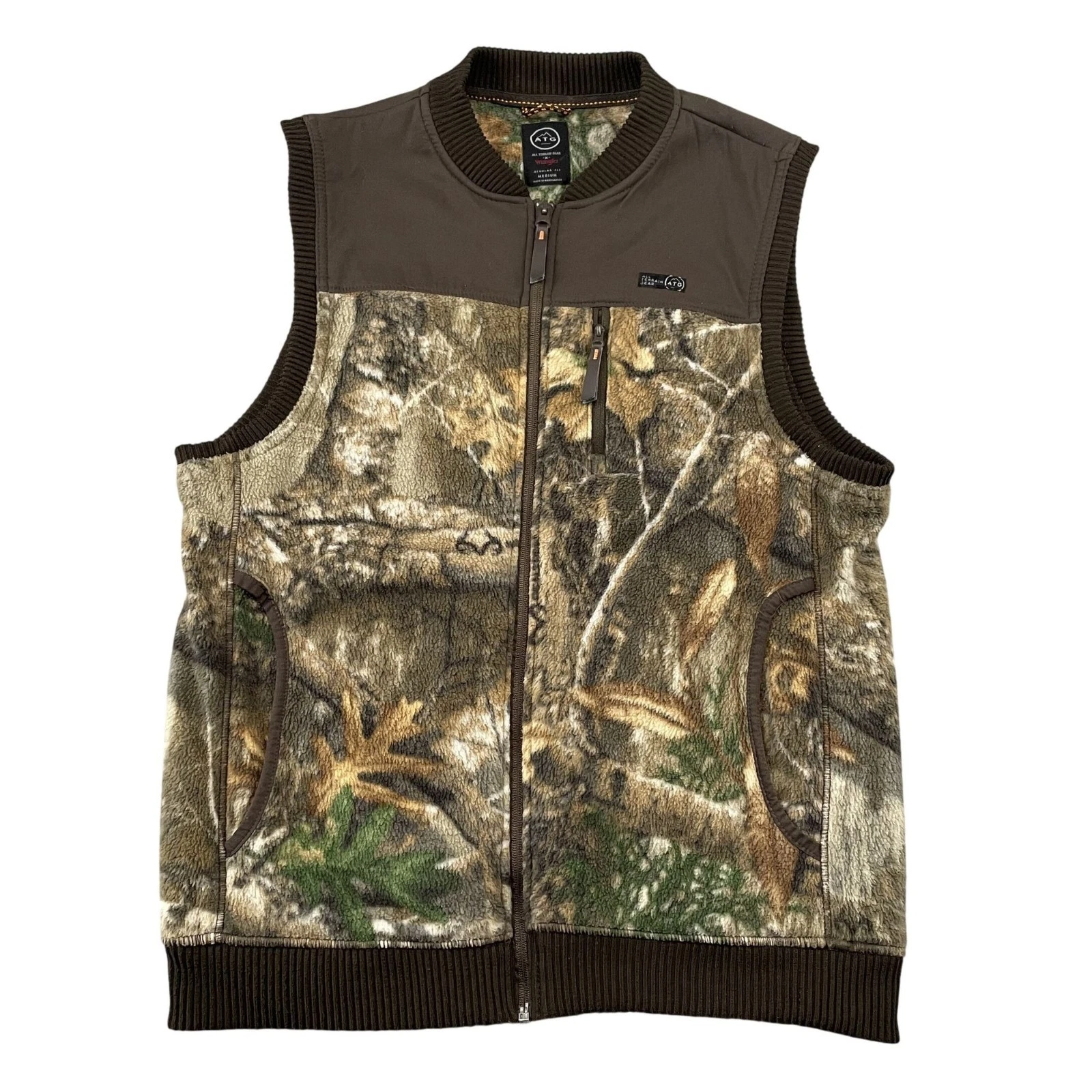 Wrangler ATG Camo Vest Mens Medium Brown Full Zip RealTree