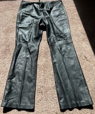 MODA INTERNATIONAL BLACK SOFT LEATHER STRAIGHT LINED SIDE ZIP SLIMMING PANTS 16