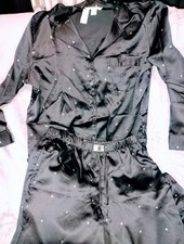 MEDIUM   VICTORIA  S SECRET SATIN LONG PAJAMA SET  BLING LOGO WAIST- STAR DESIGN