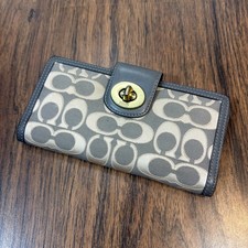 Vintage Coach Jacquard Signature Turnlock Slim Envelope Wallet Clutch Gray