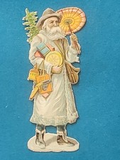 Oblat Błyszczący obraz Złom Cięty Chromo ŚWIĘTY BIAŁY KAPELUSZ PARASOL około 1890 roku