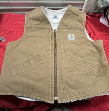 Vintage Carhartt Sherpa Lined Vest V03-BRN Duck Tan Mens Size L Made In USA