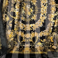 Women s Satin Silk Feel Floral Scarf Black Gold Elegant Square Shawl 40 x40