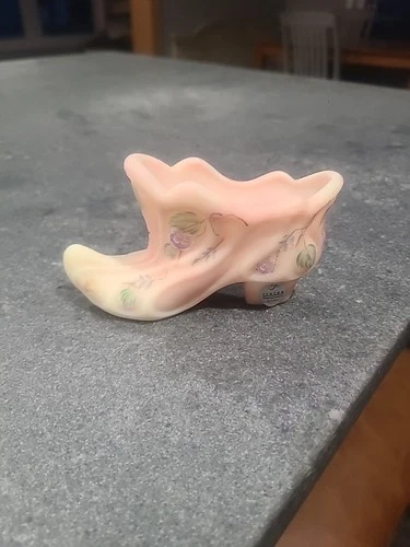 FENTON HAND PAINTED BURMESE GLASS SHOE