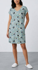 M & S Nightdress UK14 Pure Cotton Floral Blue Short Sleeve BNWT summer V-neck