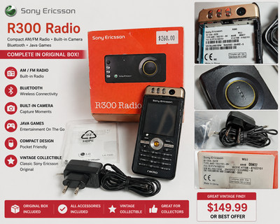 Sony Ericsson R300 Radio Vintage GSM Mobile Phone w/ Box Charger Accessories Rar