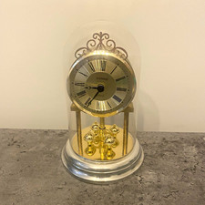 H. Samuel Quartz Anniversary/Torsion Clock Glass Dome Silver & Gold Tone