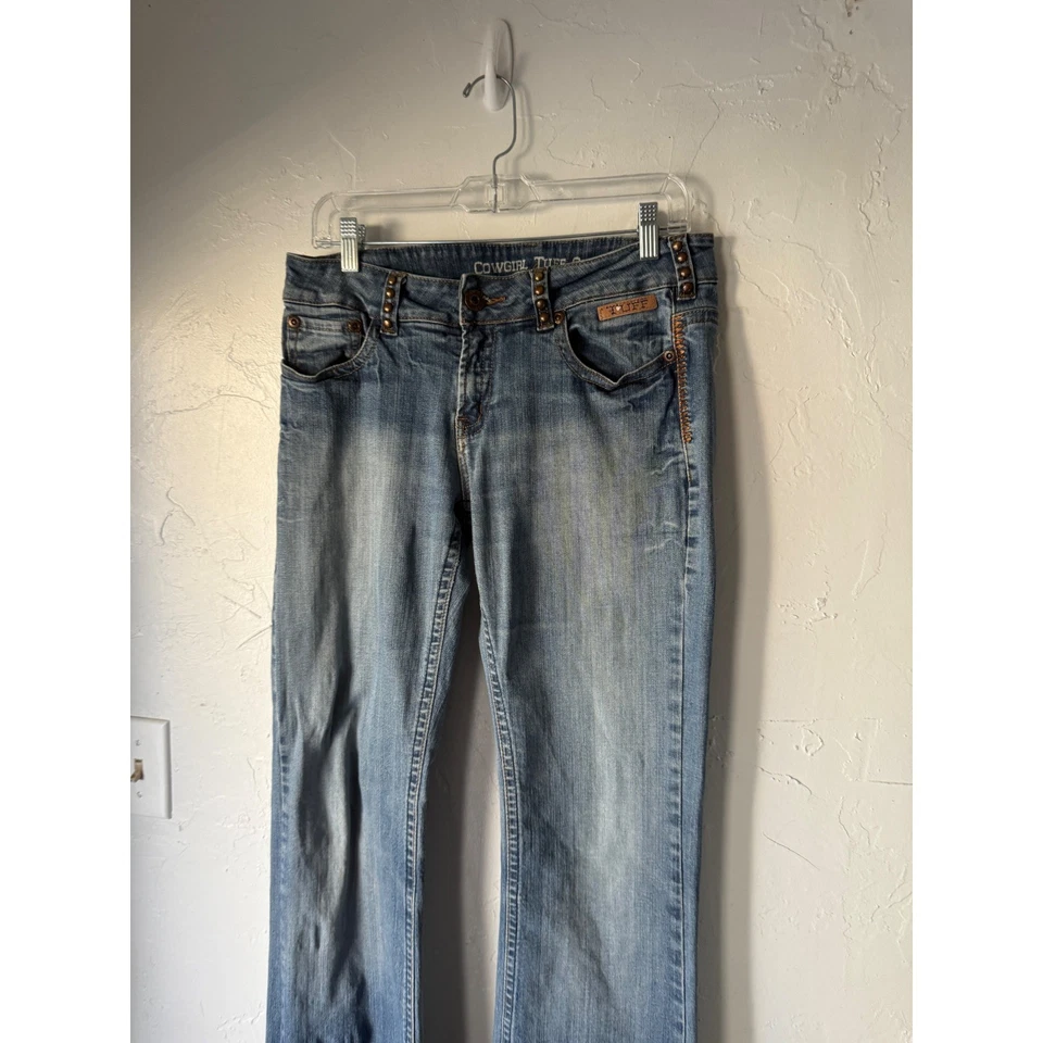 Женские джинсы Cowgirl Tuff синие с вырезом ботинок украшенные карманы W30 L33 вестерн высокие - Изображение 3 из 4