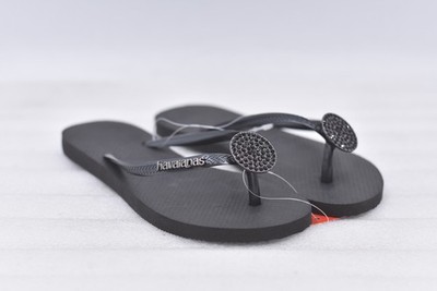 Womens Havaianas Preto Black Crystal Glow Toe Flip-Flops Size 11/12 (EU 43/44)