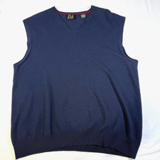 Jos A Bank Signature Merino Wool Sweater Vest Men's XL Navy V Neck flaw 
