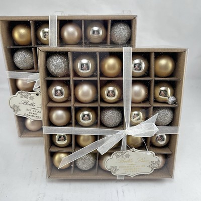 Bella Lux Gold Glitter Rose Glass Ornaments 2 Boxes 50 Mini Ornaments Nib