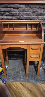 1940s Antique Rustic Wood Child Roll Top Secretary Writing Desk