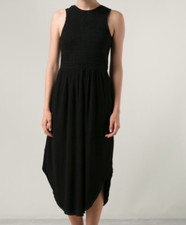 Ulla Johnson 'Cowrie' Black Cotton Smocked Sleeveless Asymmetric Midi Dress sz10