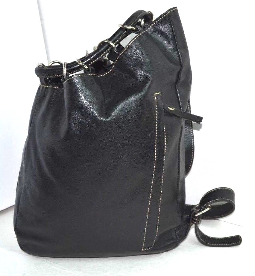 asos black backpack mi-pac tumbled faux leather ASOS Design dressy backpack in Black