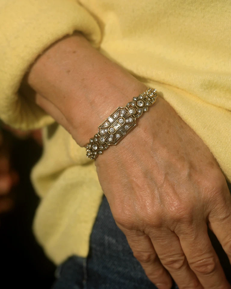 Bracelet Doré Antique Art Deco RéctanglE Vintage Style Mariage QD32 - Photo 2/4