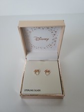 Disney Minnie Mouse Sterling Silver Stud Earrings Rose Gold Bow New In Box 925TT
