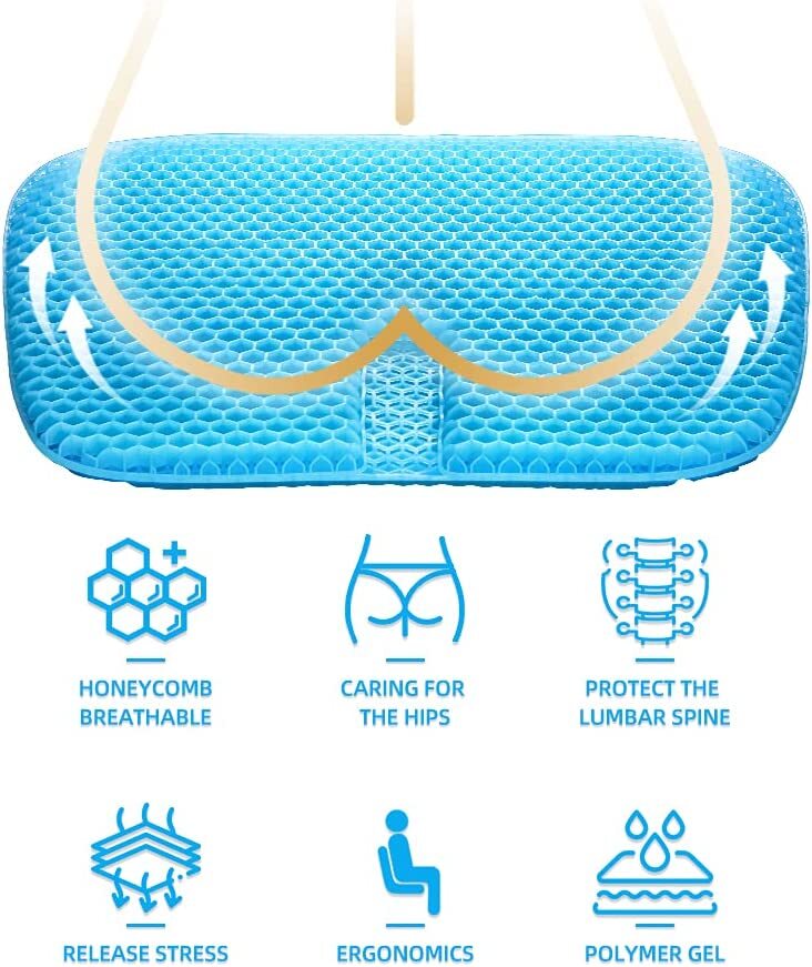 Large Gel Seat Cushion For Lower Back Pain Pressure Relief Wheelchair