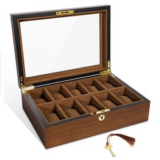 6/10/12 Slot Wooden Watch Box Display Jewelry Case Storage Organizer With Key