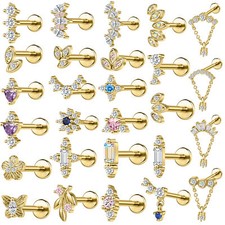 16G Stainless Steel Gold Labret Stud CZ Lip Helix Conch Tragus Piercing Jewelry