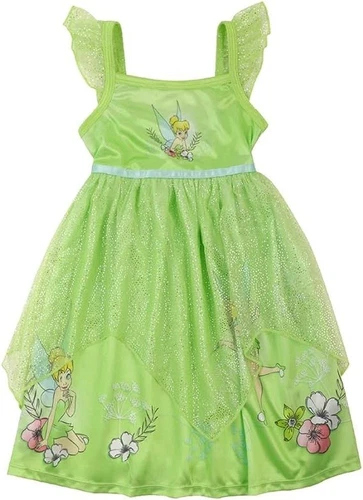 Disney Tinkerbell Girl's Green Shimmery Tulle Fantasy Nightgown, Gown
