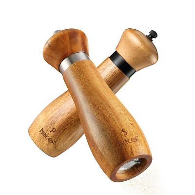 2er Salz und Pfeffermühle Akazienholz 21cm Einstellbarem Keramik Pepper Grinder