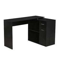 L-Shape Computer Desk Rotating Corner Table w/ Storage Shelves Study Workstation