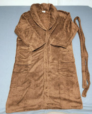 NEW UNISEX Warm Fluffy BROWN Robe Bathrobe Collar Spa Robe Tie Belt Pockets OSFM