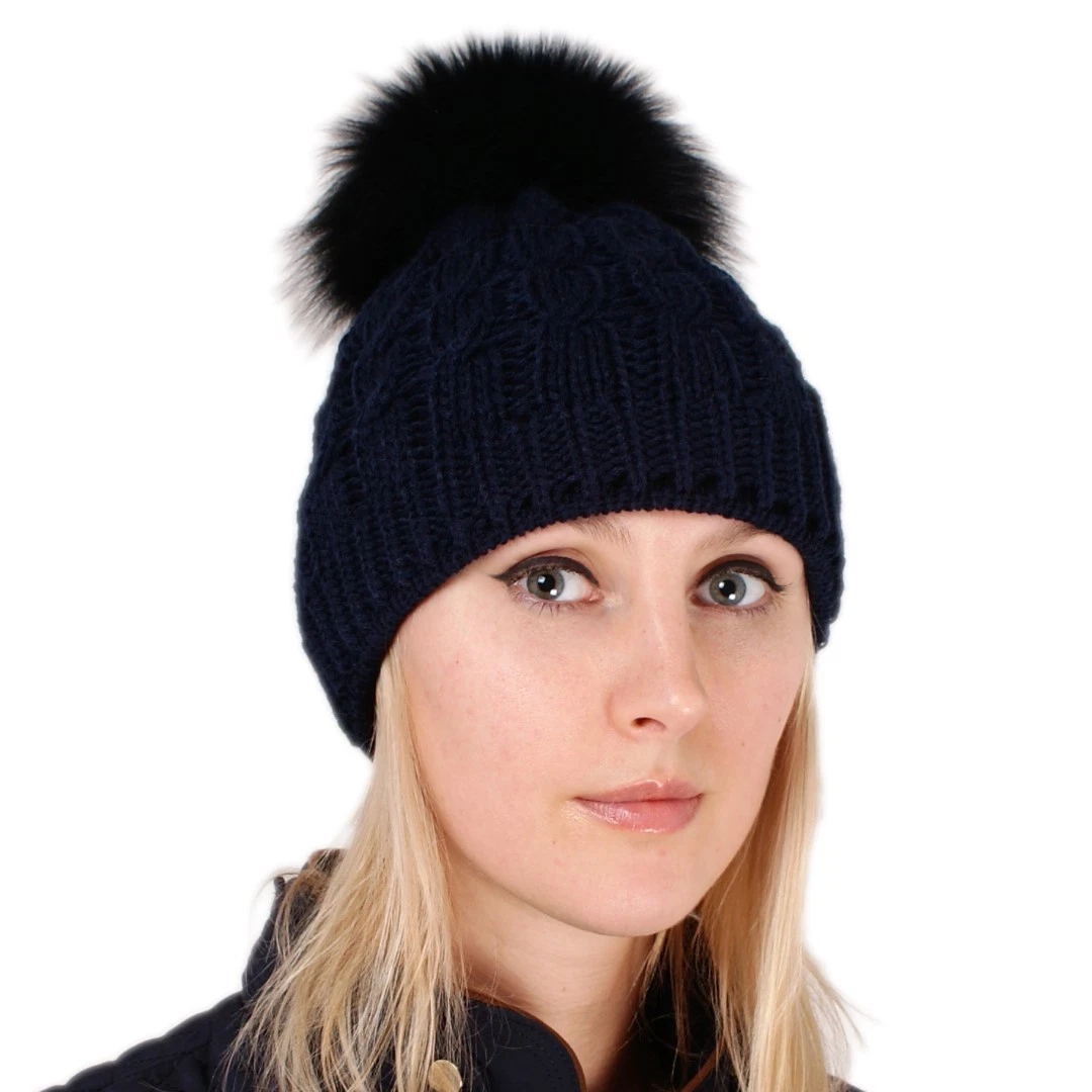 Ski hat with fur pom pom sale
