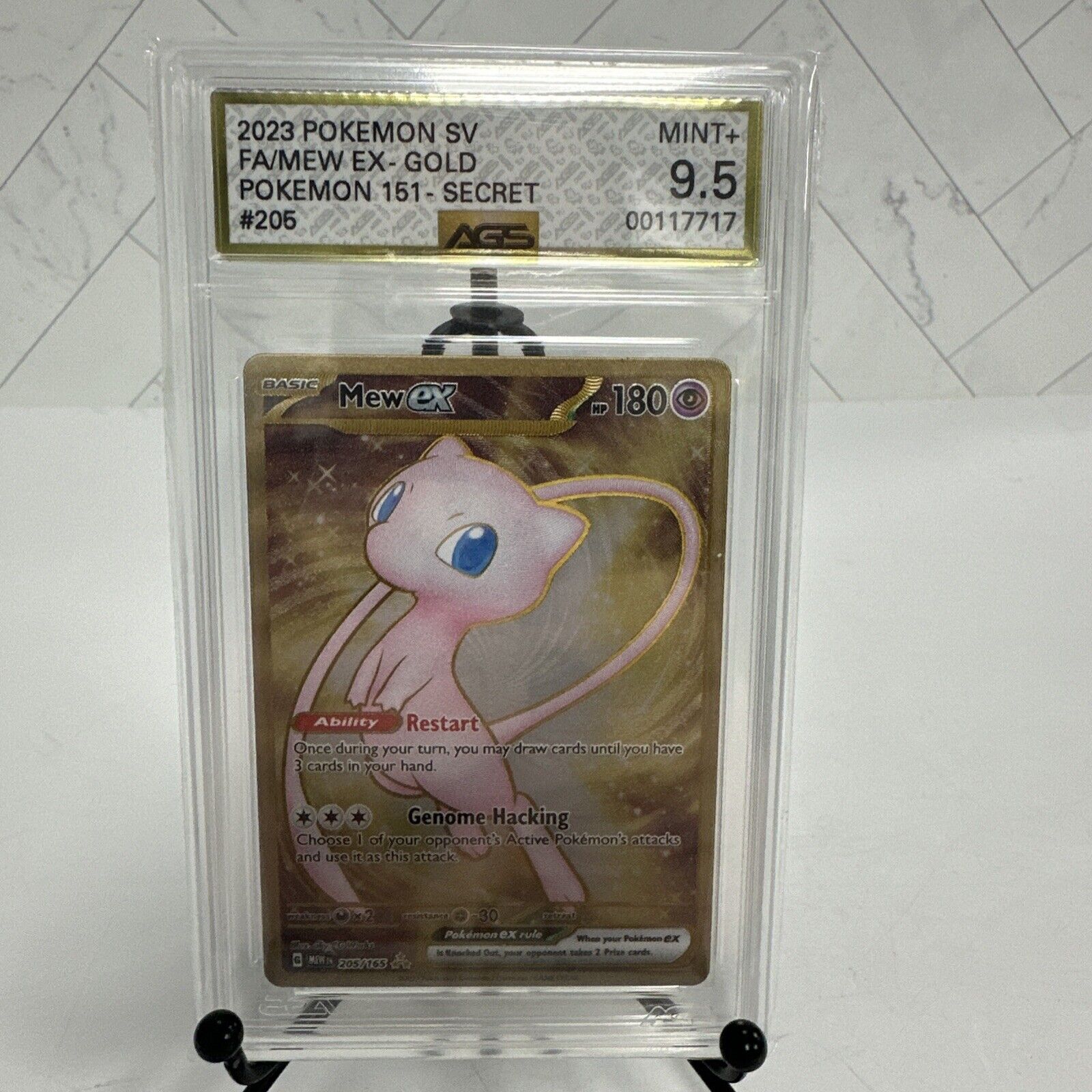 AGS 9.5 MEW EX 205/165 Etched Gold Metal Promo 151 UPC 2023 Pokémon
