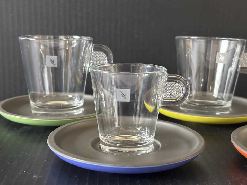 Nespresso VIEW 8 Pc Set Glass Demitasse Shot Capaccino Americano ADN Pop Art - Image 3 of 4