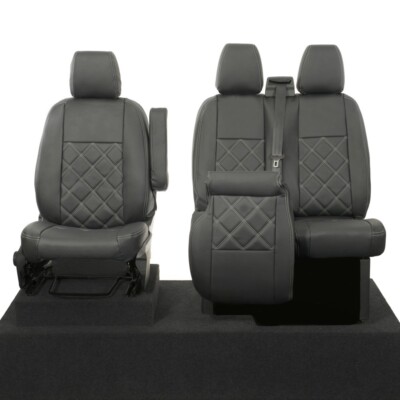 Front Seat Covers For Ford Transit Custom 2013-2023, Black Leatherette, Tailored Fit, Right Hand Drive - View #2