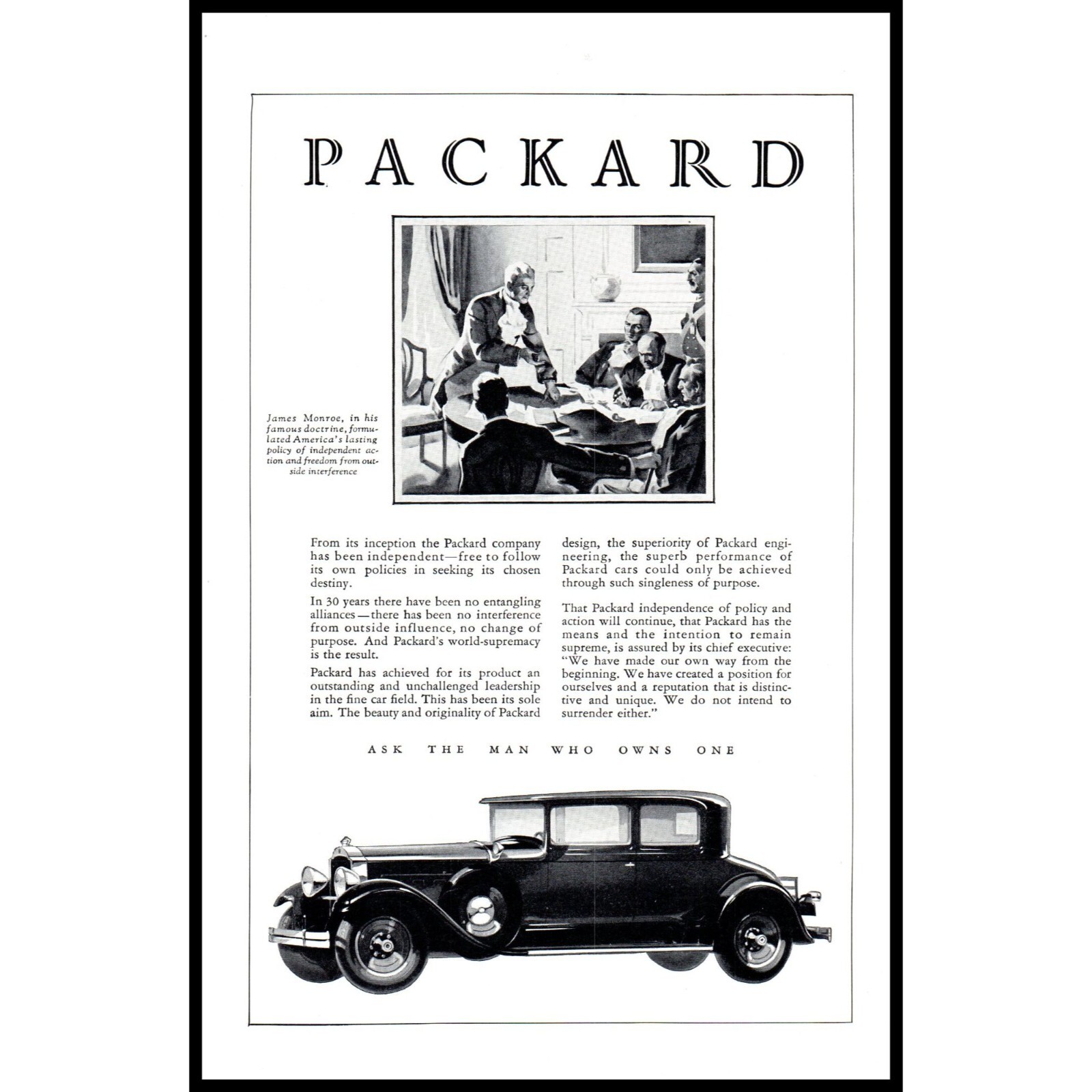 1929 Packard Sedan Antique Car Vintage Print Ad James Monroe Indepence ...