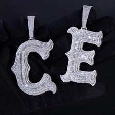 Real Moissanite Gothic Large Initial Letter 925 Silver Pendant