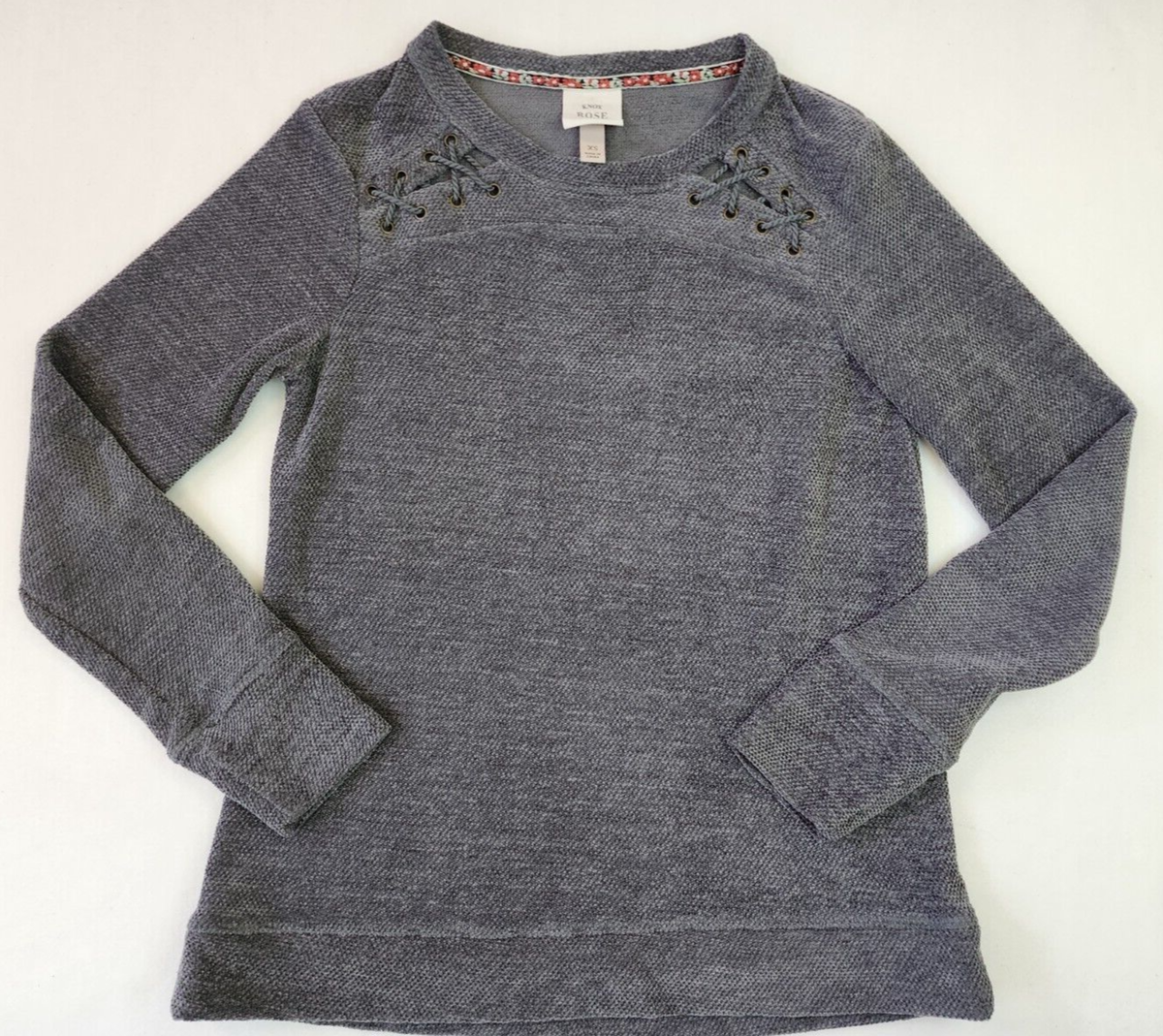 Knox Rose Women XS Chenille Charcoal Gray Soft Sweater Lace Up