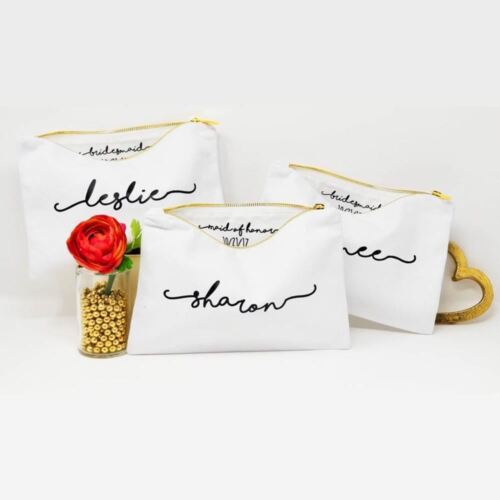 Personalized Custom Name Makeup Bag Bridal Gift Custom Cosmetic Bag Canvas - Picture 1 of 7