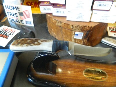 ANZA KNIVES 6 1/2'' SOLID ELK & BLUE STRIPPED MICARTA HANDLE 3'' H.C. BLADE LEA SH