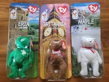 1997 Ty Beanie Baby Erin The Bear, Maple The Bear, Britannia The Bear - Errors