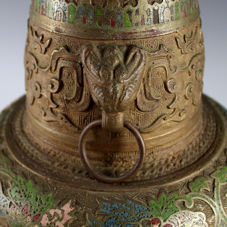 Antiguo tarro japonés Champlevé, jarrón con asas de águila Foto 3 de 4