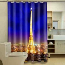 Eiffel Tower Purple Night 3D Shower Curtain Polyester Bathroom Decor Waterproof