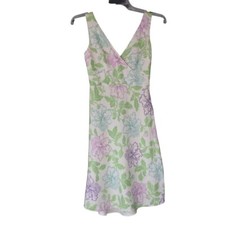 Women's Ann Taylor Loft Linen Blend Green Blue Purple Floral Sleeveless Dress 2