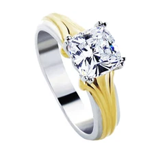 Women Silver 2ct Cushion Cut CZ 14K Yellow Gold Plated Two Tone Engagement Ring