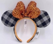 Minnie Mouse 2024 Ears Orange Bow Sequin Halloween Plaid Disney Parks Headband