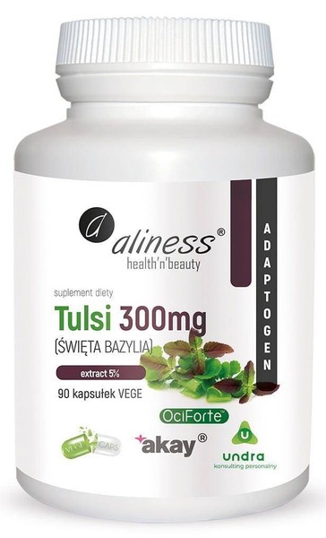 Aliness Tulsi 300 Mg (Heiliges Basilikum) Extrakt 90 Vegane Kapseln-image