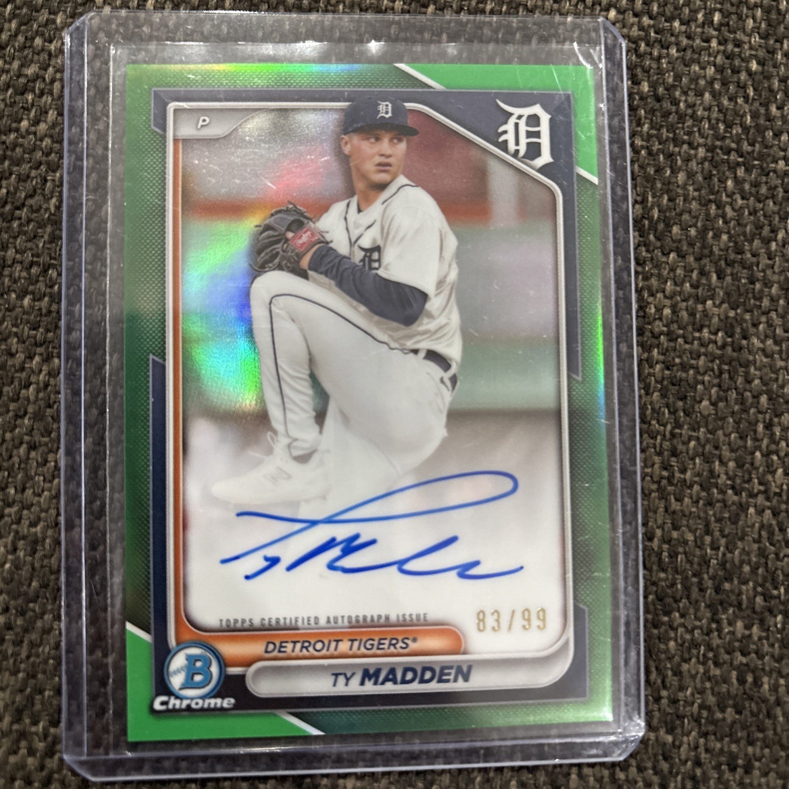 2024 Bowman Chrome #CPA-TM Ty Madden /99 Green Prospects Auto Detroit Tigers