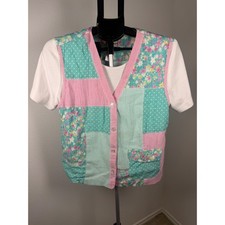 Napa Valley Petites Vintage Patchwork Vest Pastel Floral Gingham Polka Dot S