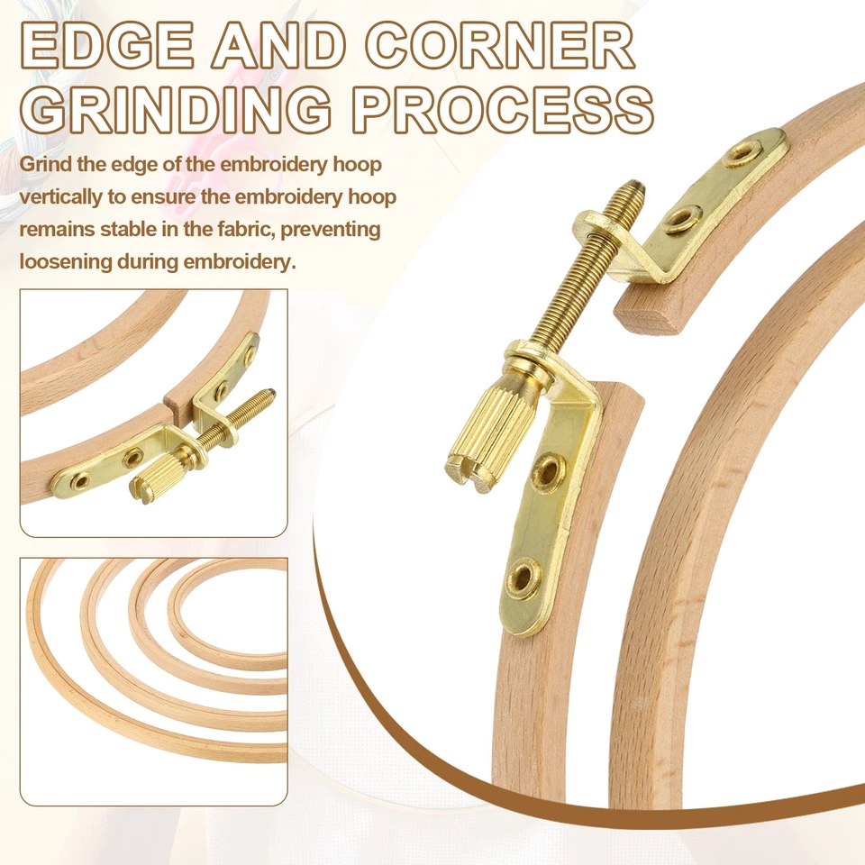 2 Pieces 11 Inch Embroidery Hoops Round Beach Wood Cross Stitch Hoop Ring - Image 4 of 4