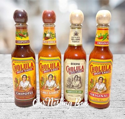 4 Cholula Original Hot Sauce & Tequila Lime Agave Tequila Chipotle Chili Garlic