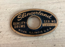SLINGERLAND Black Gold Oval BADGE Bass Snare Drum Part Niles 60s Vtg Ser 165544
