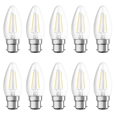 10 x Osram LED filamento candela Parathom 2,8 W = 25 W B22d chiaro 250 lm bianco caldo 2700 K